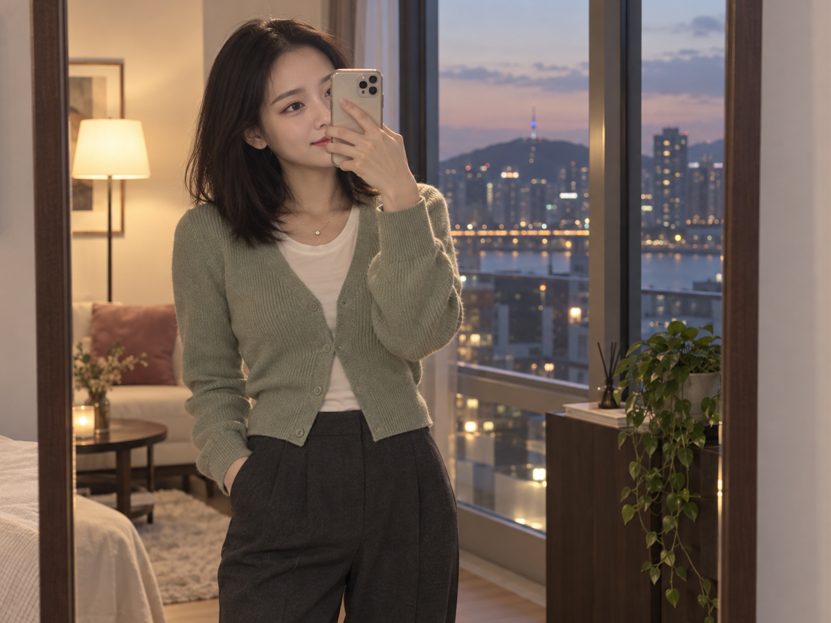 서울특별시 마포구 합정동 이동과 방문 일정을 안내하는 젊은 성인 한국 여성 관리사